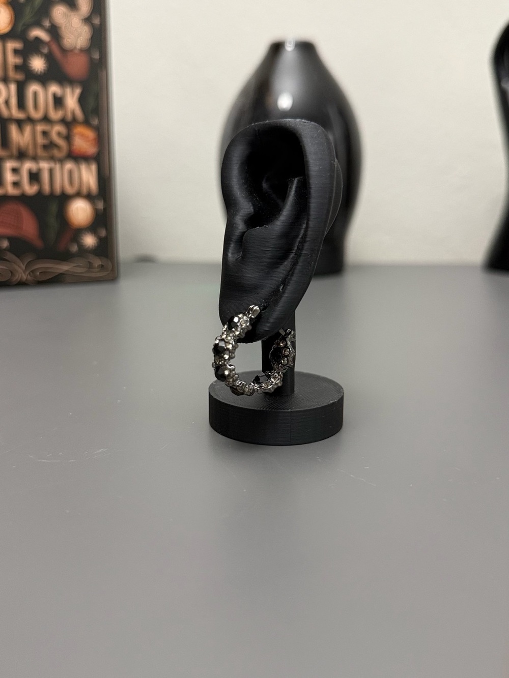 Black Rhinestone Hoop Earrings Statement Sparkle Silver Tone - Picture 2 of 5